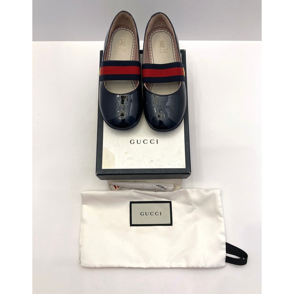 Gucci Navy Blue Patent Leather Mary‎ Jane Shoes Flats Toddler 6.5 EU 24 Box Bag